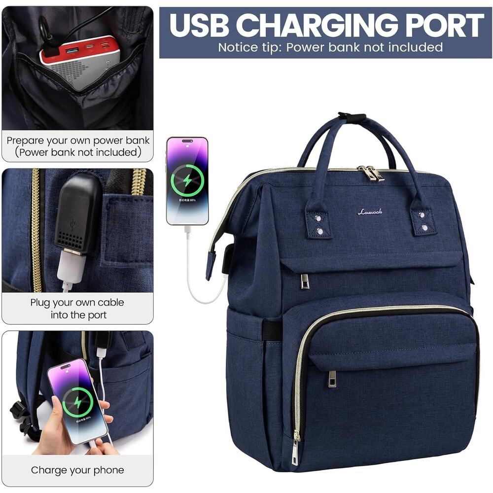 LOVEVOOK Laptop Backpack for Women with Pouch Pocket 18 Inch, Dark Blue - Picture 2 of 5